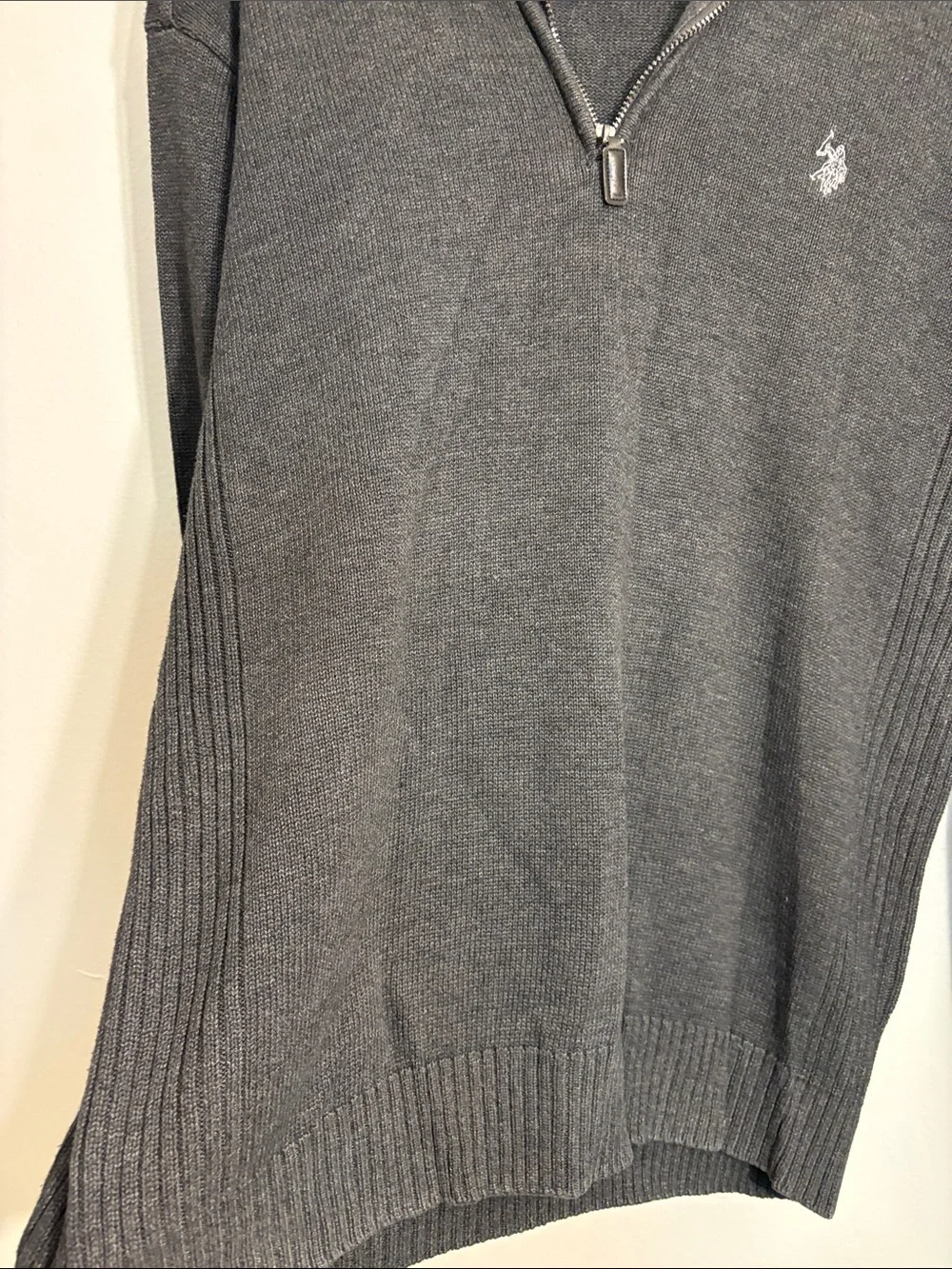 U.S. Polo Assn. Charcoal Gray V-Neck Quarter Zip Sweater